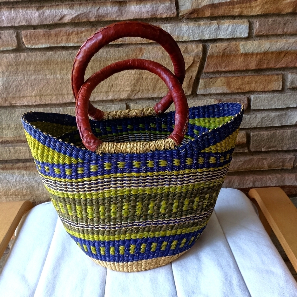 Elegant Woven Basket Style Tote with Red Handles
